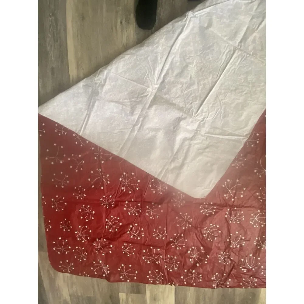 Vintage Fireworks 4th Of July Vinyl Flannel Backed Tablecloth Oblong 59”x82” Red